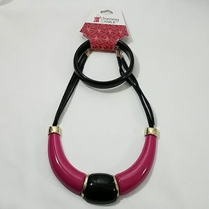 🆕 Charming Charlie Pink, Black & Gold Jewelry Set
